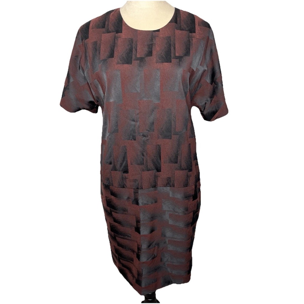 MM Lafleur New York Sheath Dress M Pockets Luxury Burgundy Navy Classic Wedding